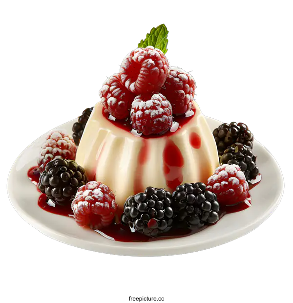 [Transparent Background PNG]Panna cotta with berries and sauce