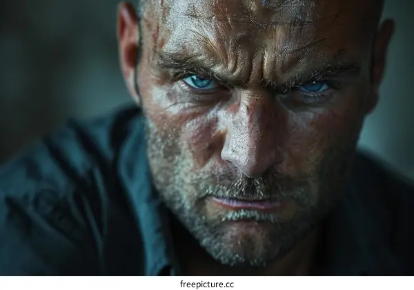 Closeup Portrait of a Determined Man Covered in Sweat