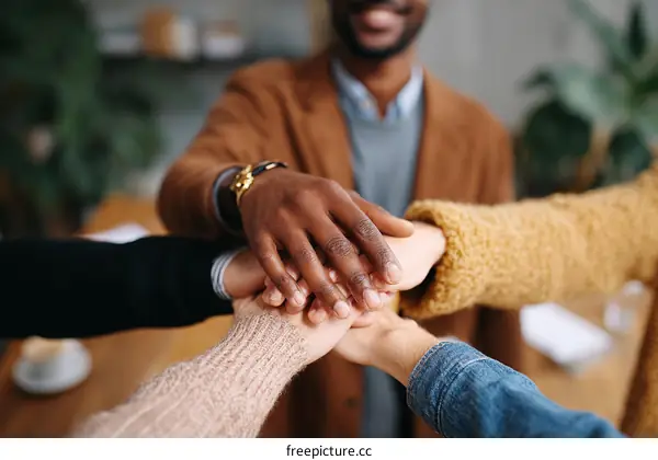 Diverse Group of People Putting Hands Together in Unity