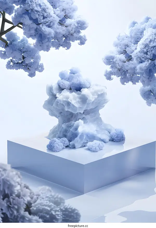 Abstract Blue Crystal Rock and Trees