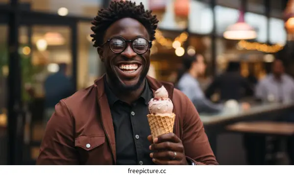 Black man eating ice cream