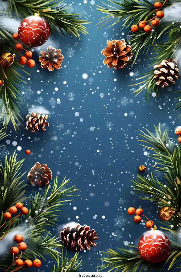 Christmas background with fir branches and decorations