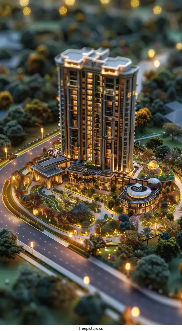 Architectural Model of Residential Complex at Night