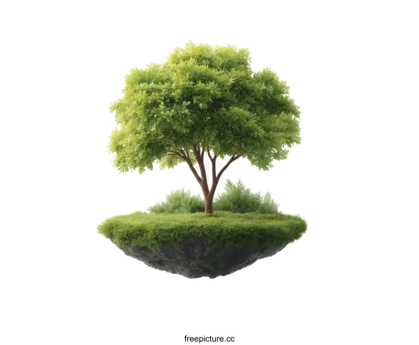 [Transparent Background PNG]Floating Island with a Tree - A Peaceful Scene