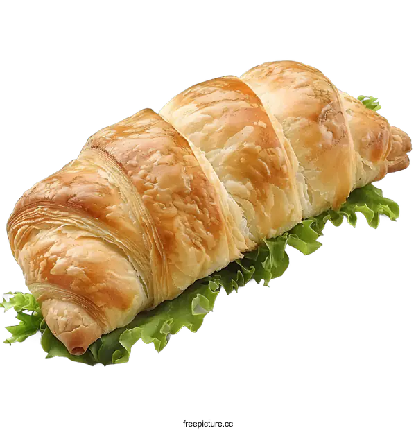 [Transparent Background PNG]Croissant on a bed of lettuce
