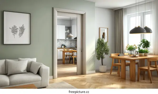 Modern Scandinavian Interior Design Living Room and Kitchen