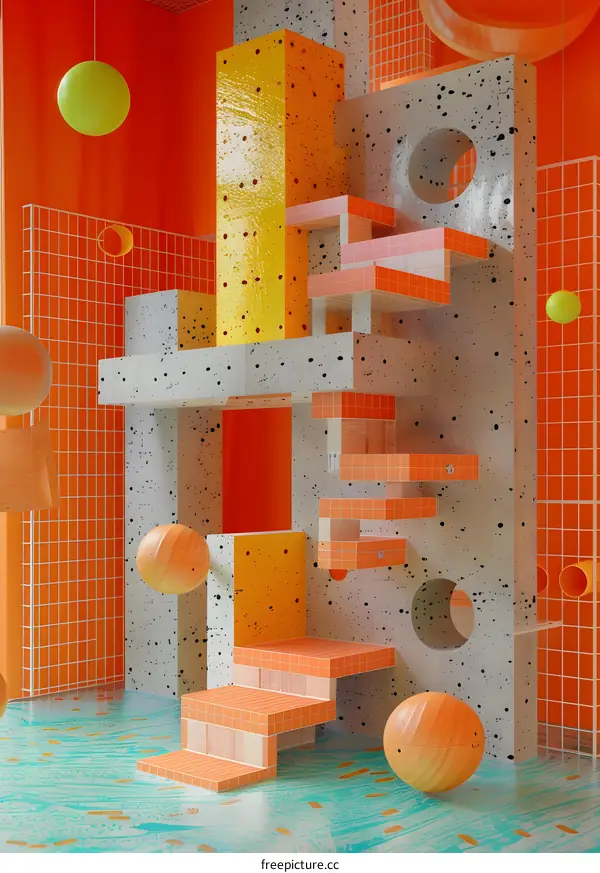 3D rendering of a colorful geometric structure