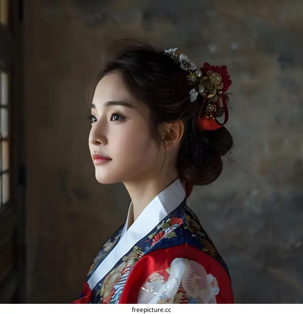 Portrait of a young Korean woman in traditional dress