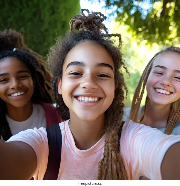 Happy Group of Friends Taking a Selfie Outdoors