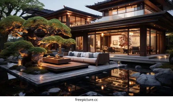 A beautiful house with a pool and a garden