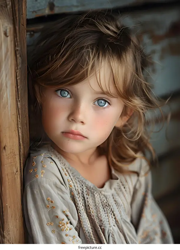 Portrait of a little blonde girl with blue eyes
