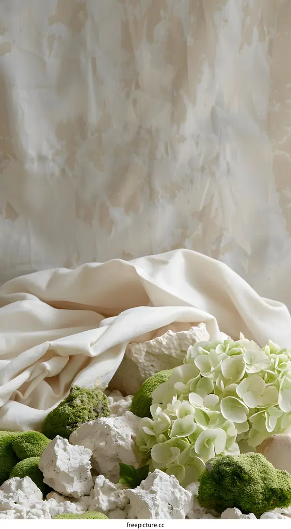 White Fabric Draped Over Rocks and Flowers