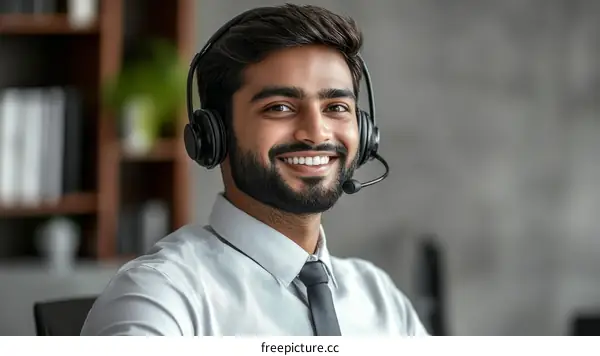 Smiling Customer Service Representative Indoors