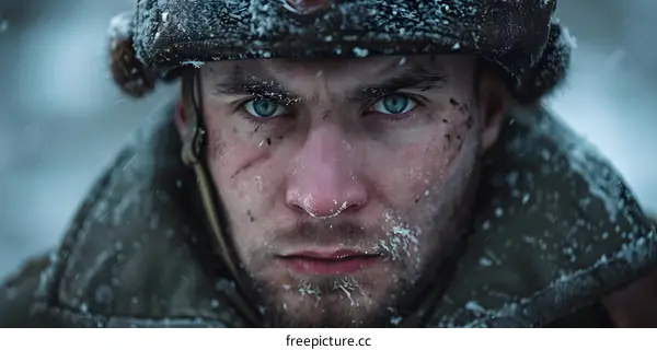 Portrait of a soldier in the snow