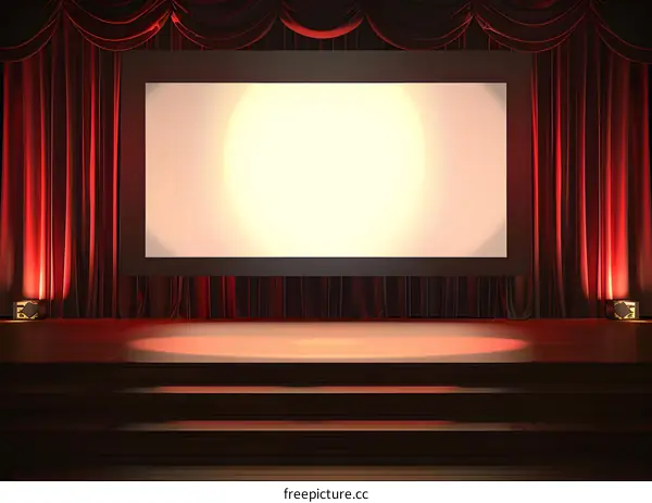 Red Stage Curtain With Empty White Screen
