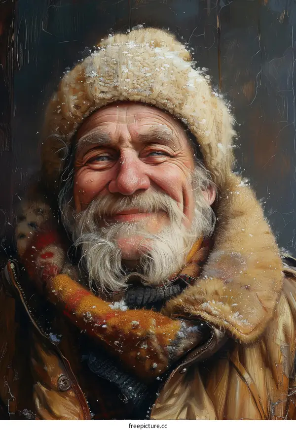 Portrait of a Smiling Elderly Man in Winterwear