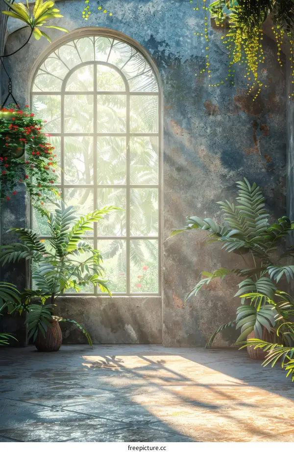 Vintage Greenhouse Interior with Sunlight
