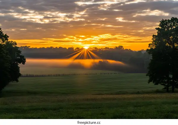Golden Sunrise Over Green Field