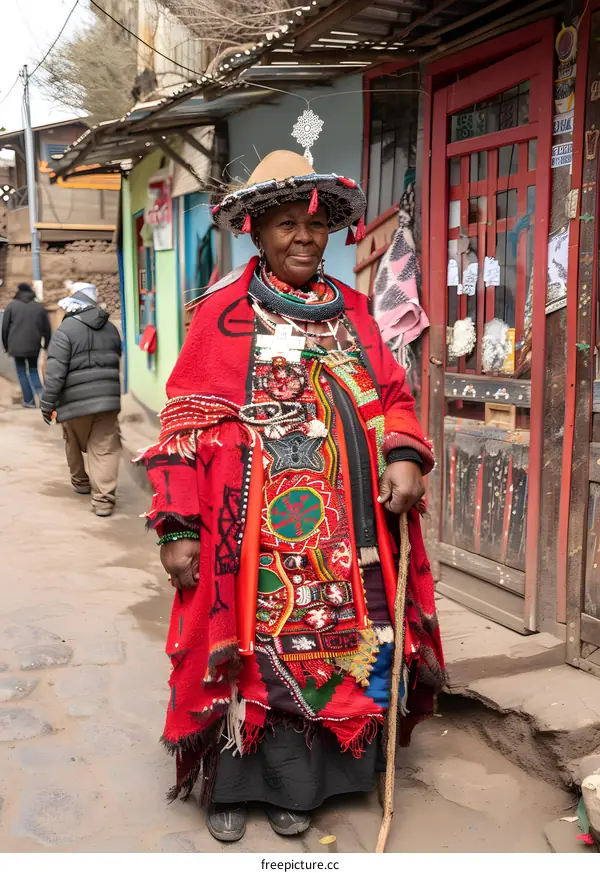 Portrait of an Indigenous Woman in Traditional Clothing, Bolivia