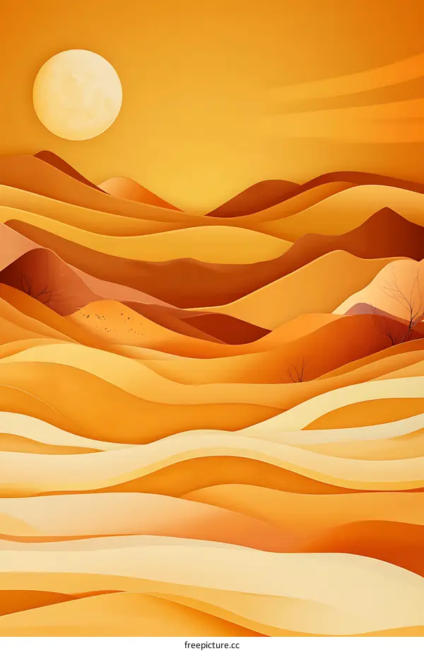 Abstract Paper Cut Desert Landscape with Full Moon