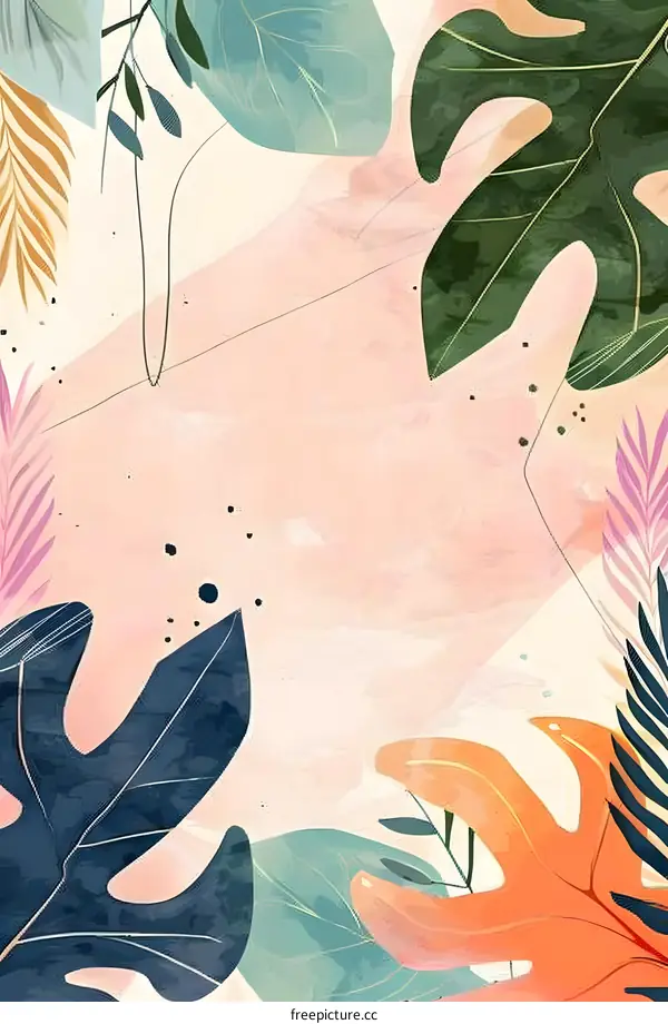 Tropical Leaves Watercolor Background