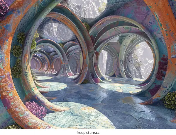 Surreal Sci-Fi Architecture with Bioluminescent Crystals