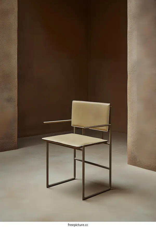Modern Beige Chair with Metal Frame in a Minimalist Interior