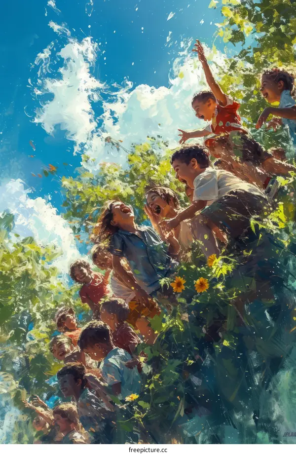 carefree children playing in the summer