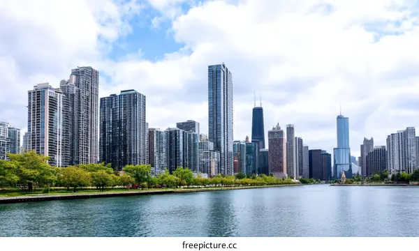 Chicago Skyline with Lakefront Park