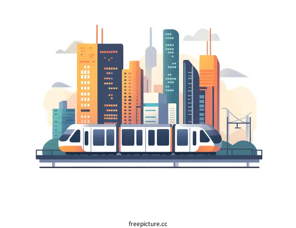 Modern City Skyline With Train and Buildings Illustration