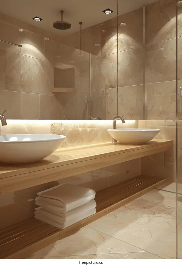 Modern Beige Bathroom Vanity with Double Sinks
