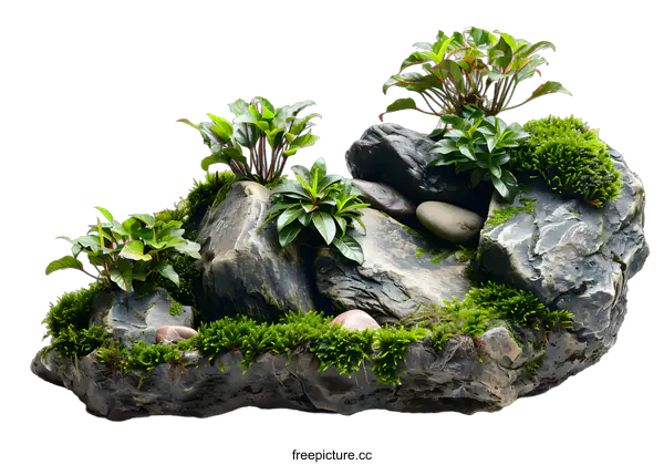 [Transparent Background PNG]Small green plants growing on a rock