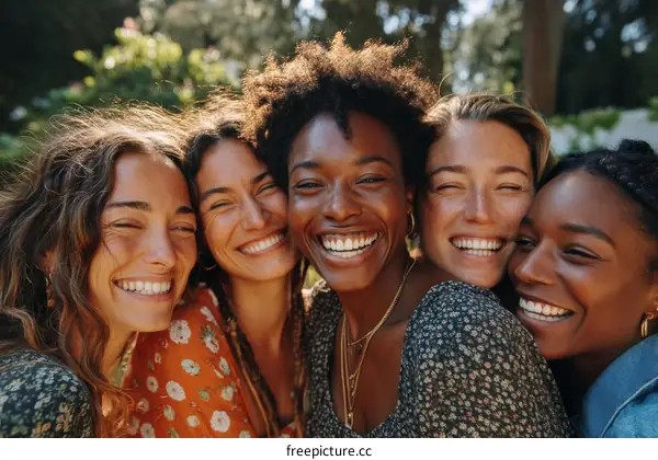 Four Diverse Women Laughing Outdoors