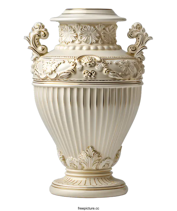 [Transparent Background PNG]White and Gold Antique Vase