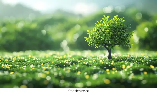 Small tree in a green field