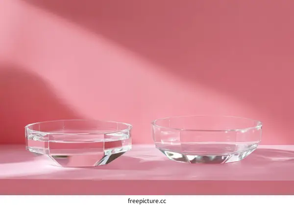 Elegant Crystal Bowls on a Pink Background