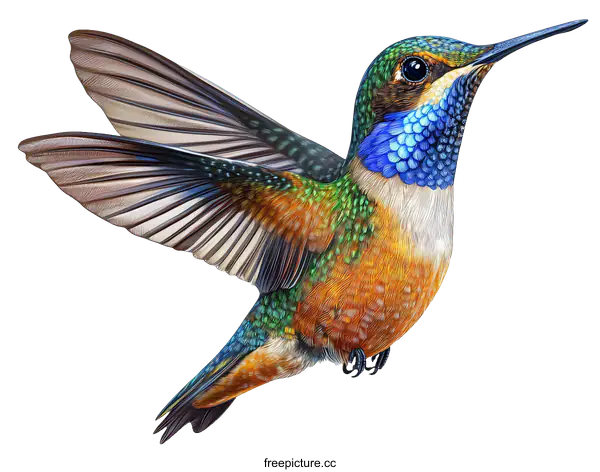 [Transparent Background PNG]Detailed Illustration of a Hummingbird in Flight