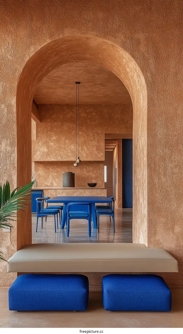 Modern Interior Design with Archway and Blue Accents