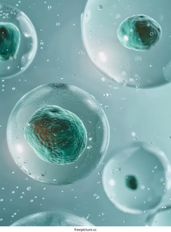 A 3D illustration of a group of cells.