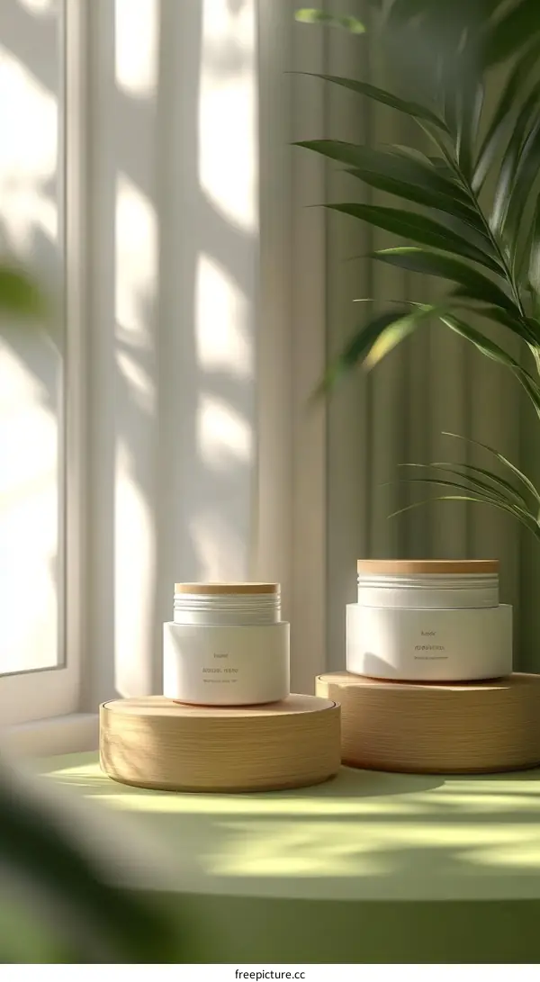 Elegant Cosmetic Jars Displayed by the Window