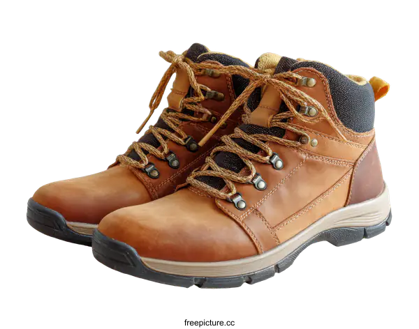 [Transparent Background PNG]Pair of Brown Leather Hiking Boots