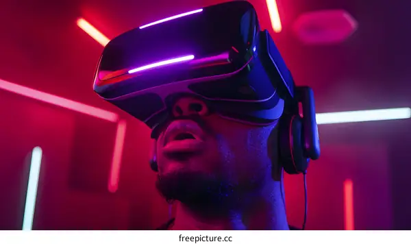 Man Wearing VR Headset Looking Up in Awe