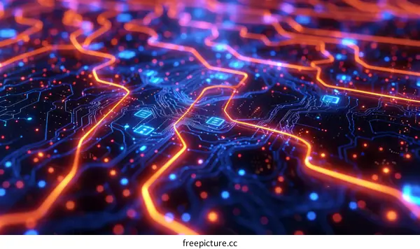 Blue and orange circuit board