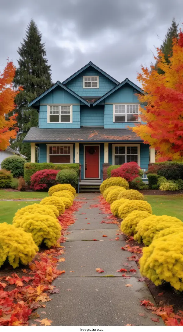 Colorful Fall Foliage in Residential Neighborhood