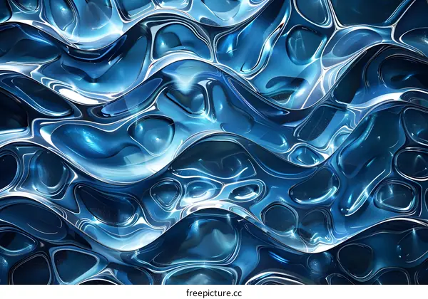 Abstract Blue Liquid Metal Waves Background