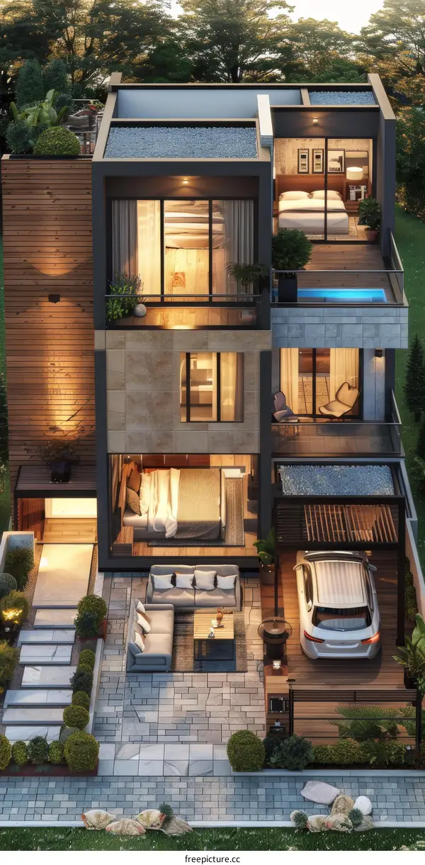 Modern Two-Story House Design with Courtyard