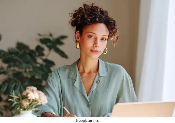 Woman Working on Laptop in a Casual Setting
