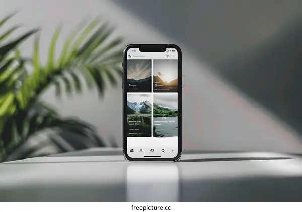 Smartphone Screen Displaying Images of Mountains and Water