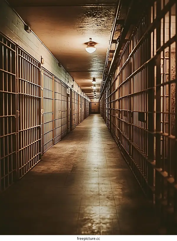 Empty Prison Corridor at Dusk