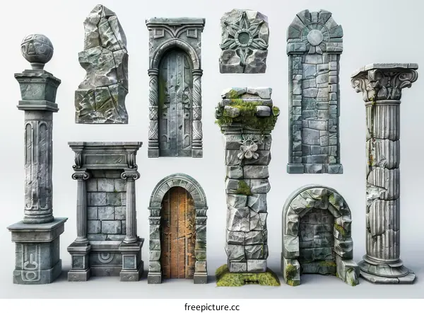 Ancient Stone Architectural Elements for Game Development